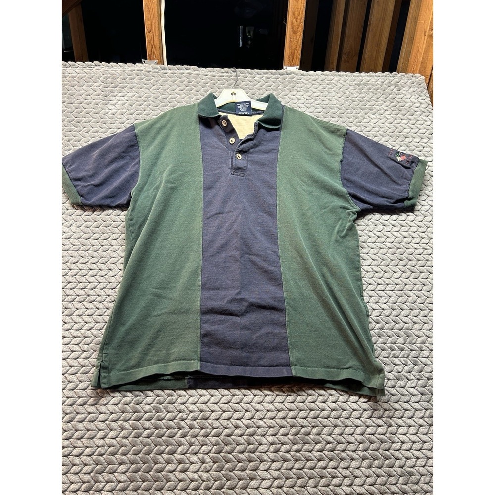 Vintage J&M Blue Green Polo Shirt XL USA Made Colorblock Puget Sound Embroidered